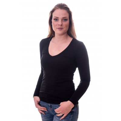 Claesens Women T-Shirt V-Neck l/s Black( 8011 )