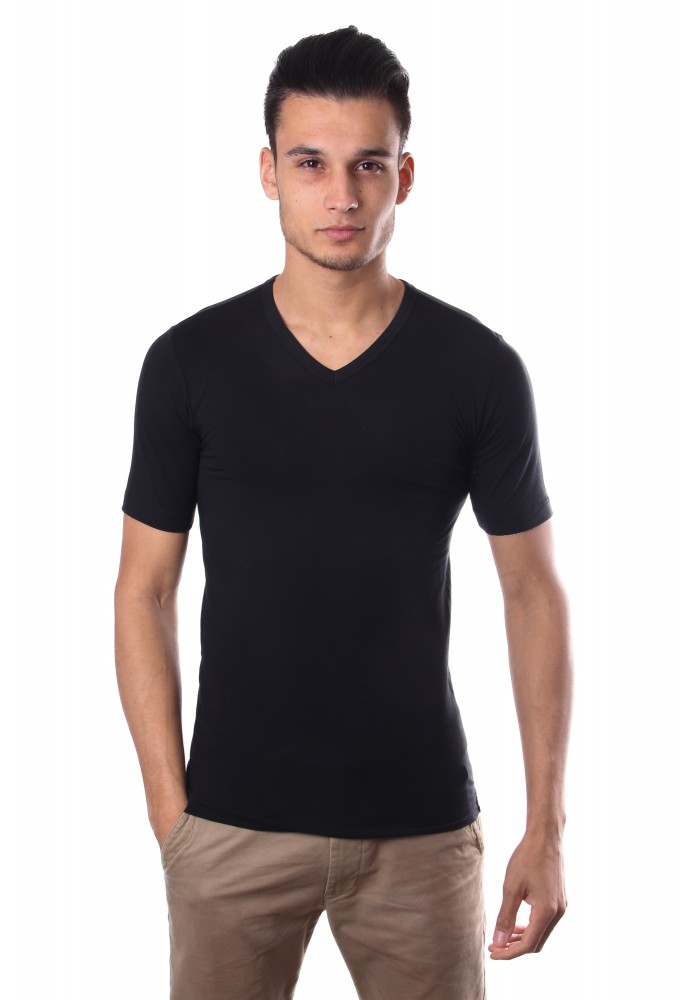 Zwart t shirt hot sale heren v hals