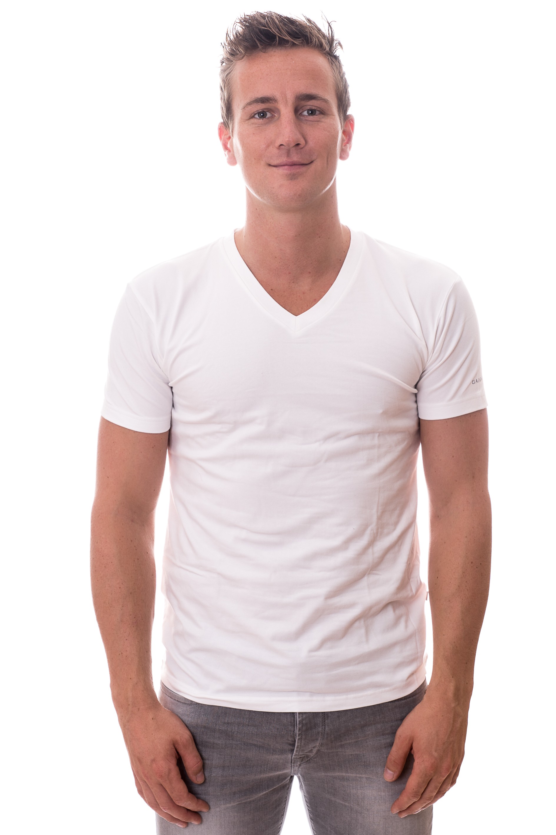 Claesens Stretch T Shirt White V neck Two Pack CL 1223